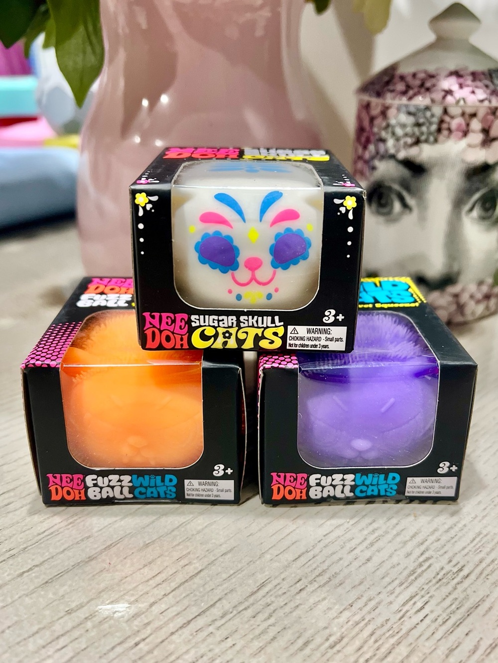 NeeDoh Fuzz Wild Ball Cats — Orange, Purple and White Sugar Skull  - AUTHENTIC